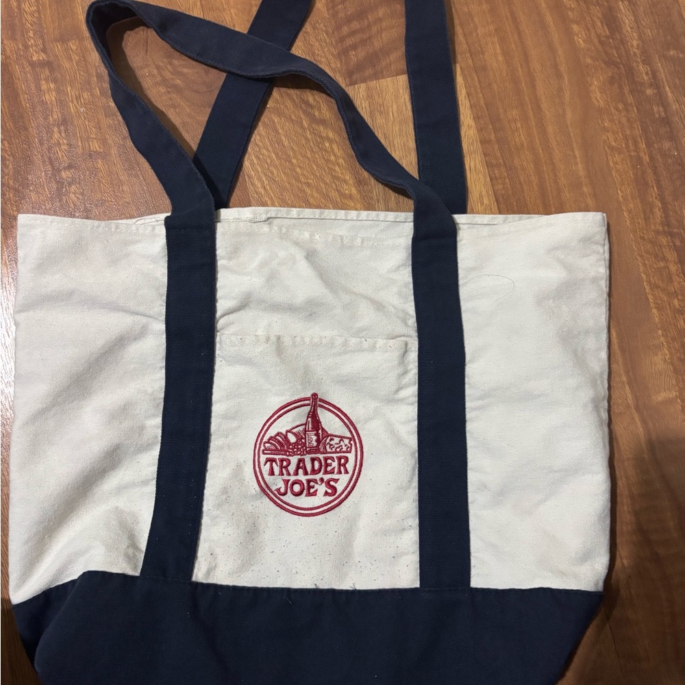 Trader Joe's Cream and Black Tote Bag